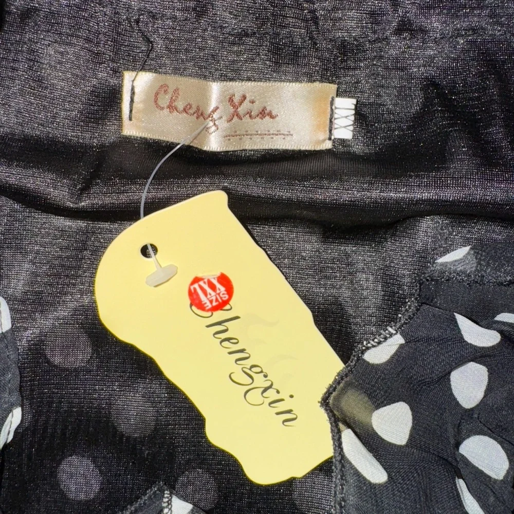 Cheng Xin NWT Dress Black White Polka Dot Halter Neck Maxi Resortwear Size XXL - Picture 2 of 16